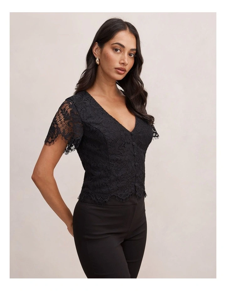 Vienna Lace V Neck Top in Black image 3