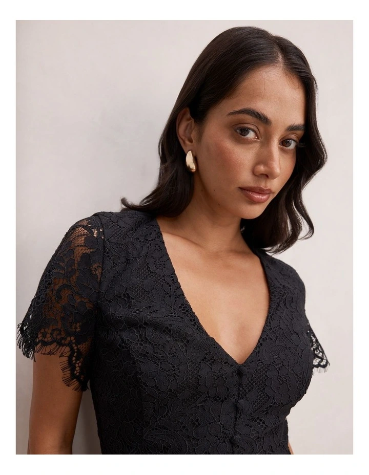 Vienna Lace V Neck Top in Black image 4