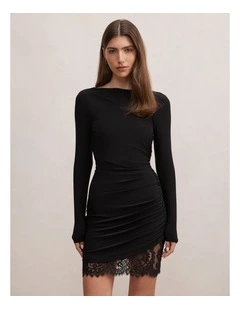Eloise Long Sleeves Lace Mini Dress in Black