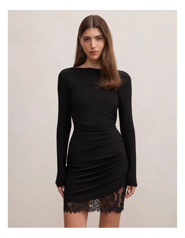 Eloise Long Sleeves Lace Mini Dress in Black image 1