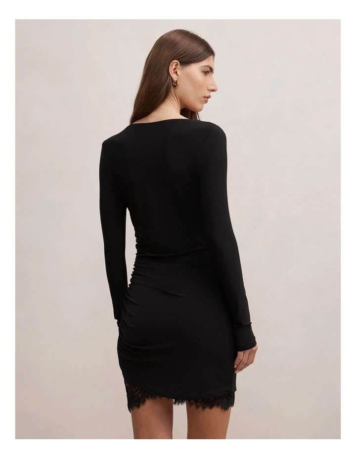Eloise Long Sleeves Lace Mini Dress in Black image 2