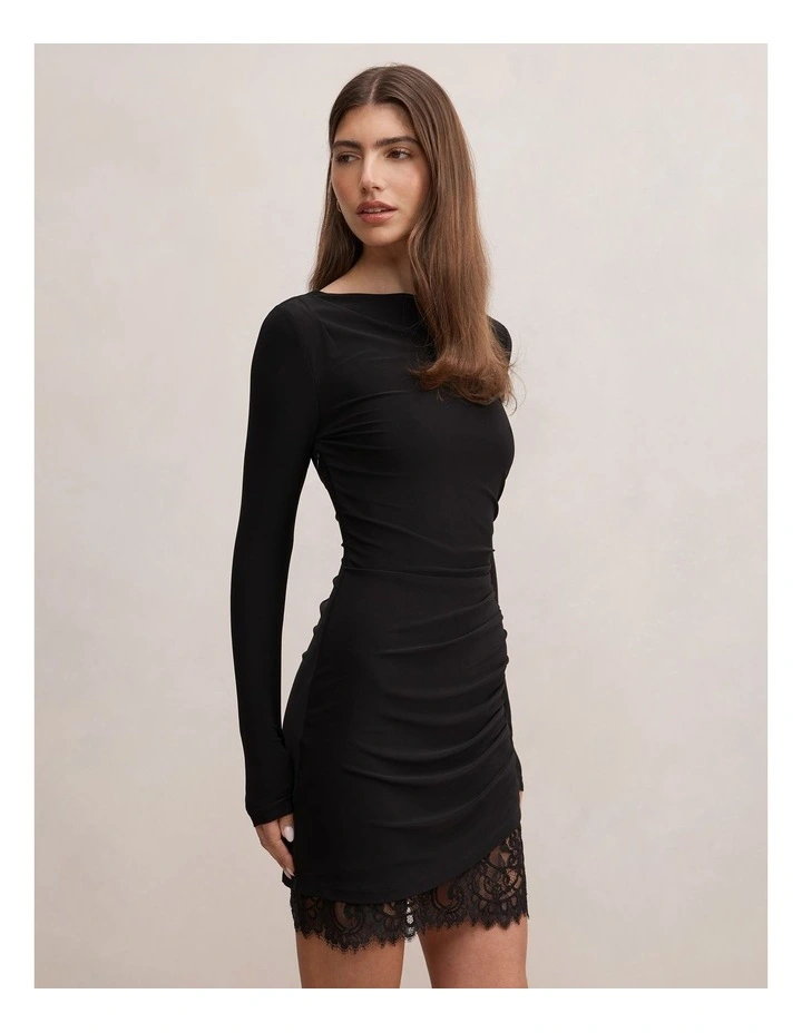 Eloise Long Sleeves Lace Mini Dress in Black image 3