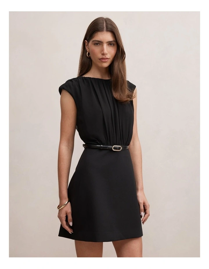 Quinn Gathered Bodice Mini Dress in Black image 3