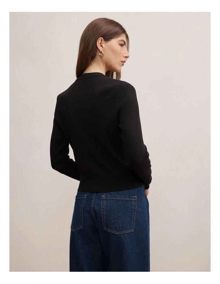 Rylee Crew Neck Cardigan in Black image 2