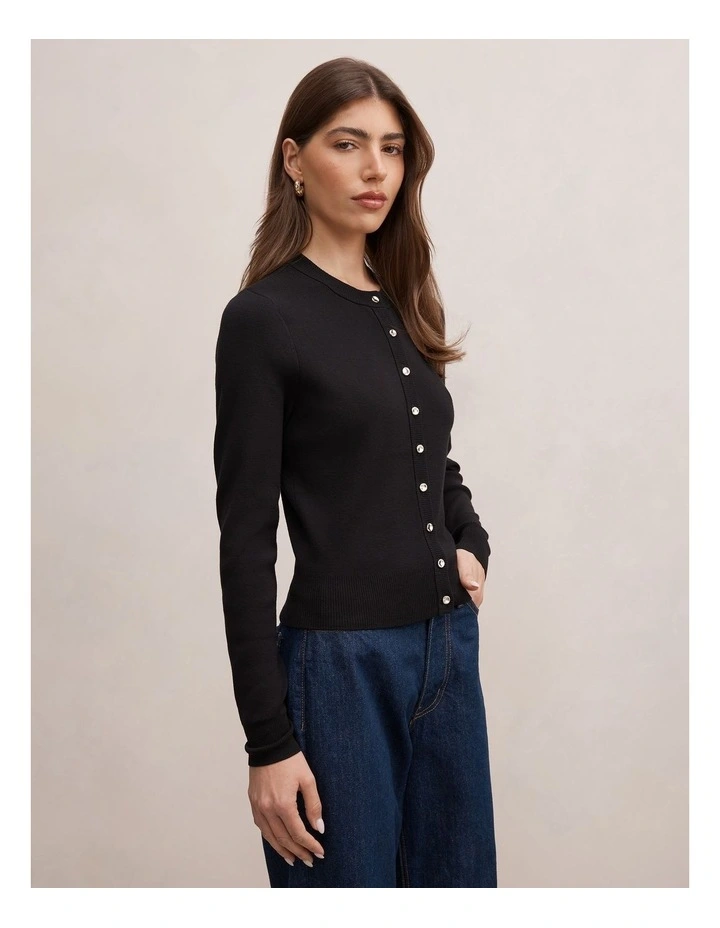 Rylee Crew Neck Cardigan in Black image 3