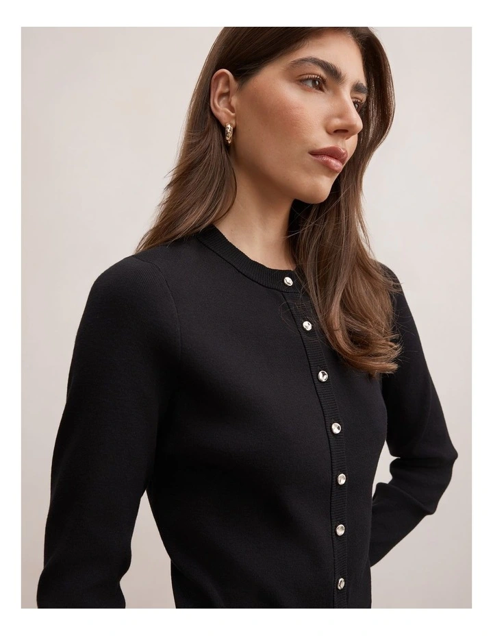 Rylee Crew Neck Cardigan in Black image 4