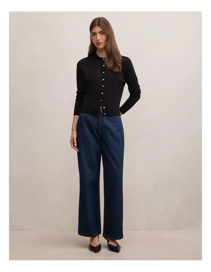 Rylee Crew Neck Cardigan in Black image 5
