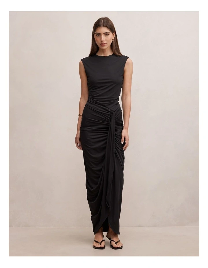 Shara Gathered Bubble Maxi Dress in Black image 1
