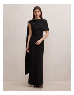 Kosa Cape Scarf Maxi Dress in Black