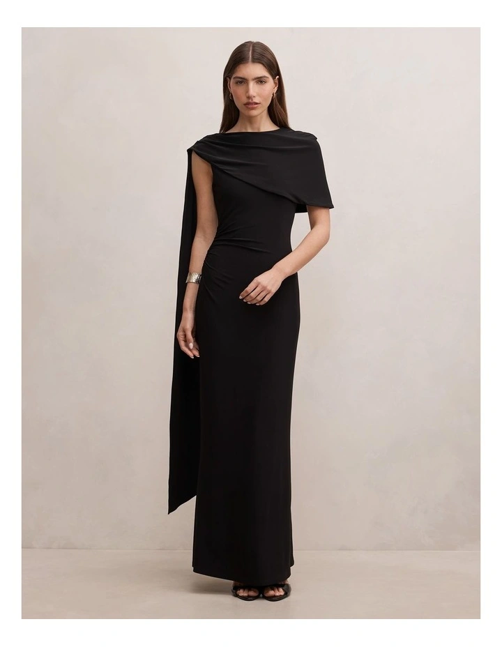 Kosa Cape Scarf Maxi Dress in Black image 1