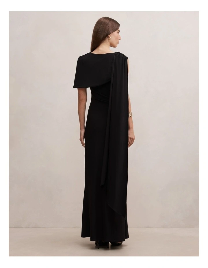 Kosa Cape Scarf Maxi Dress in Black image 2