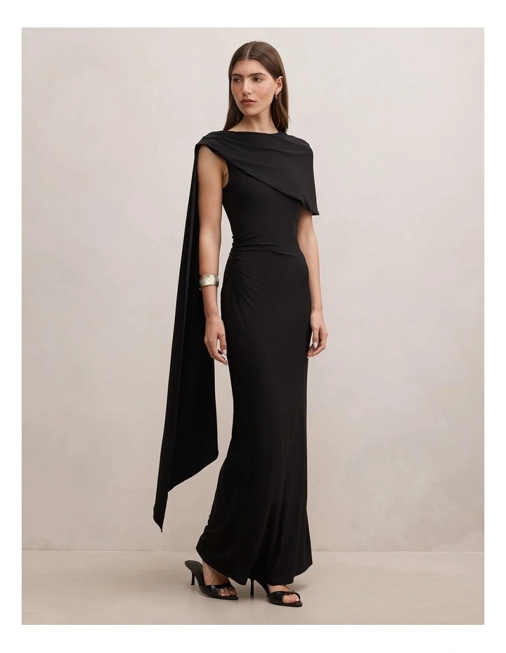 Kosa Cape Scarf Maxi Dress in Black image 3