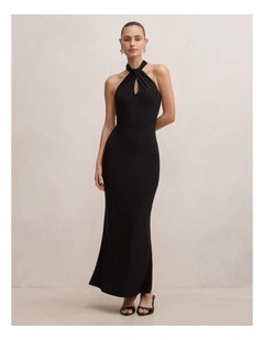 Arlette Halter Neck Scarf Maxi Dress in Black