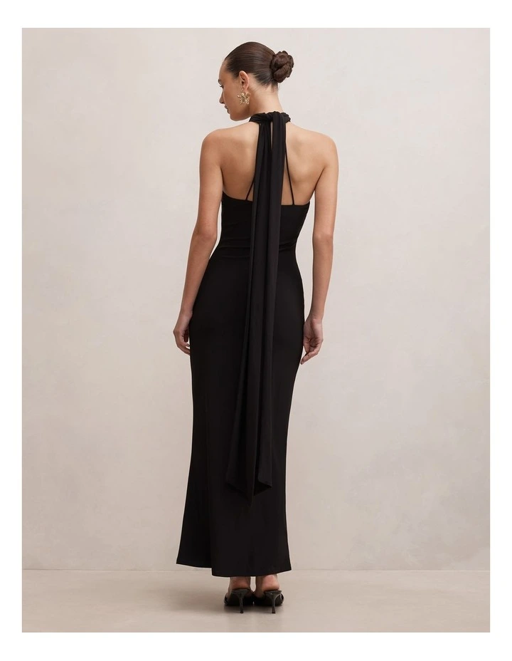 Arlette Halter Neck Scarf Maxi Dress in Black image 2