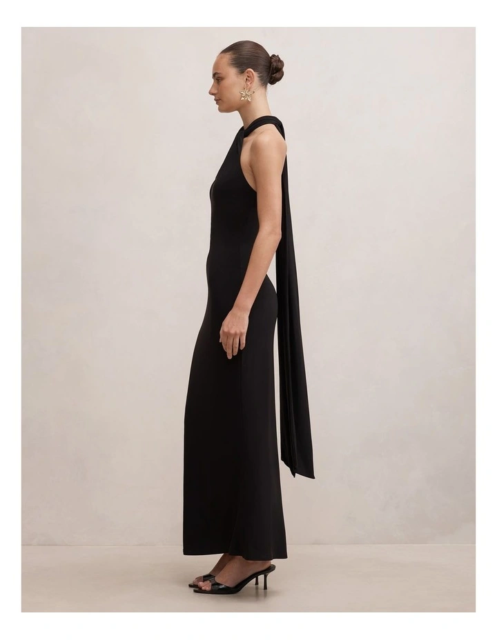 Arlette Halter Neck Scarf Maxi Dress in Black image 3