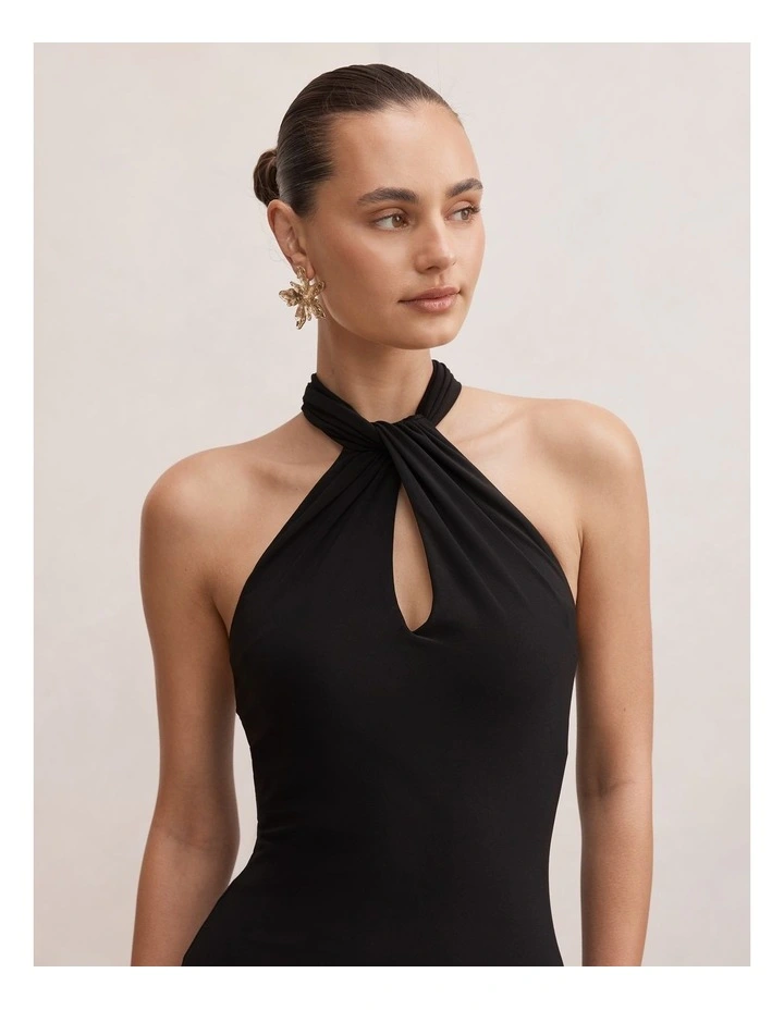 Arlette Halter Neck Scarf Maxi Dress in Black image 4