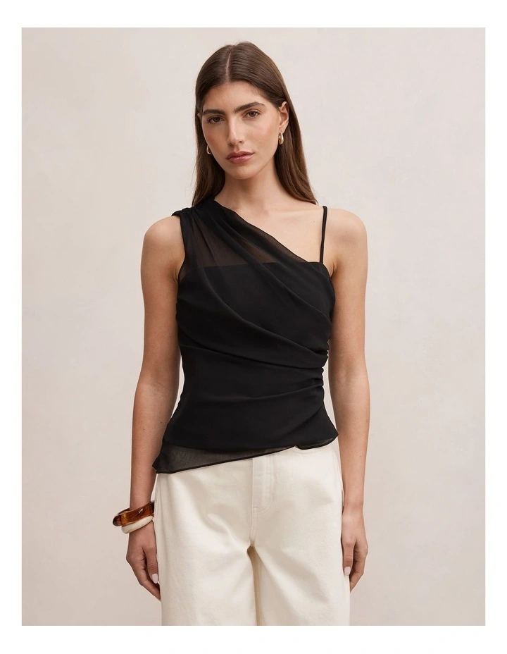 Morgan Draped Shoulder Top in Black image 1