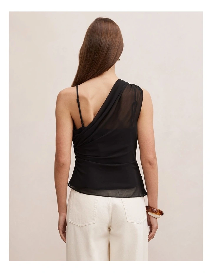 Morgan Draped Shoulder Top in Black image 2