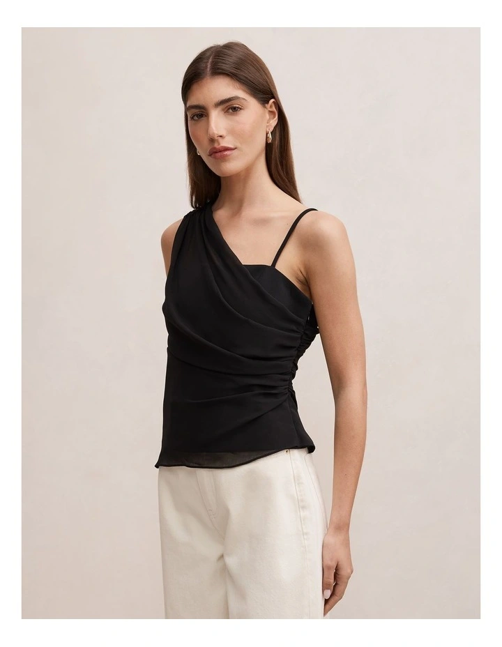 Morgan Draped Shoulder Top in Black image 3