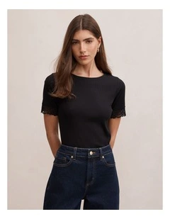 Nina Lace Trim T-shirt in Black