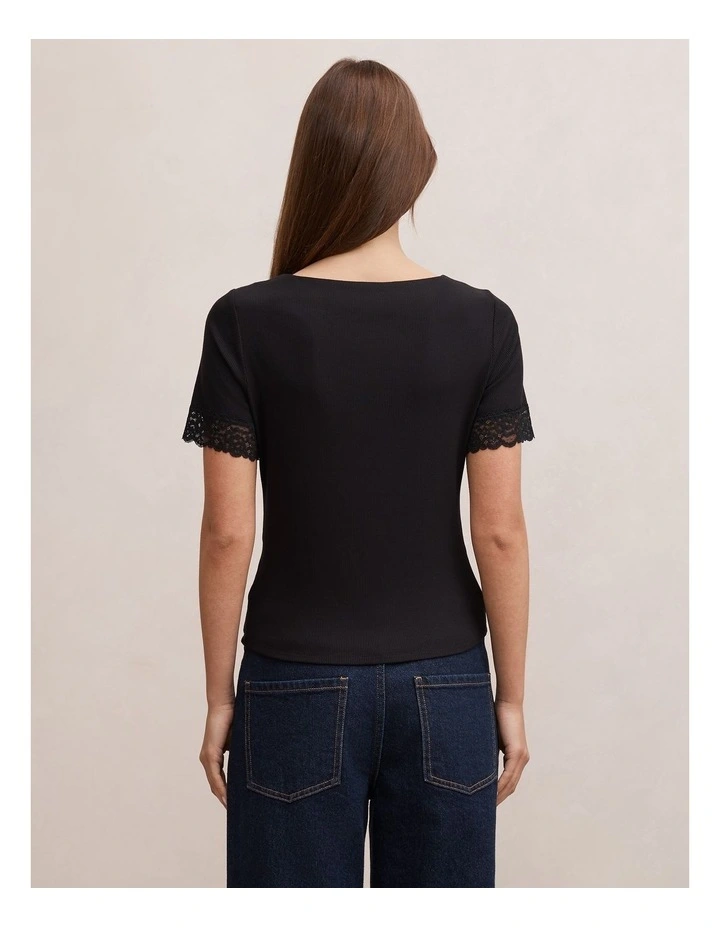 Nina Lace Trim T-shirt in Black image 2