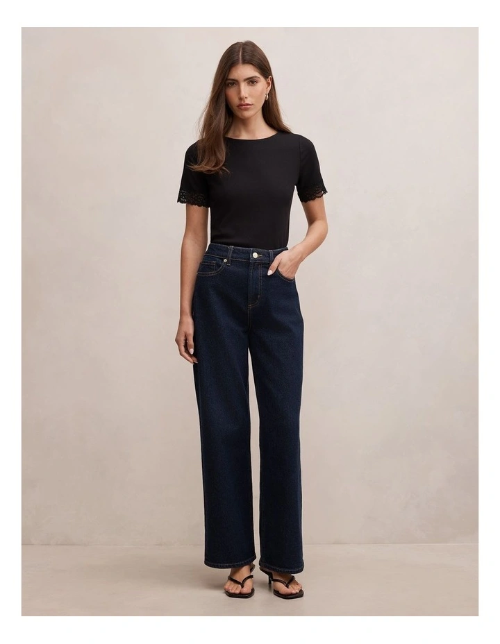 Nina Lace Trim T-shirt in Black image 5