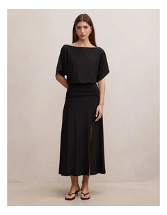 Parker Draped Jersey Midi Dress in Black