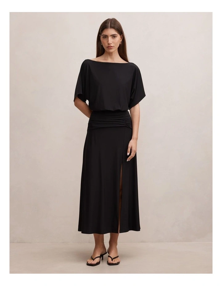 Parker Draped Jersey Midi Dress in Black image 1