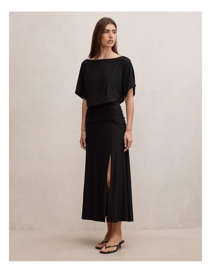 Parker Draped Jersey Midi Dress in Black image 3