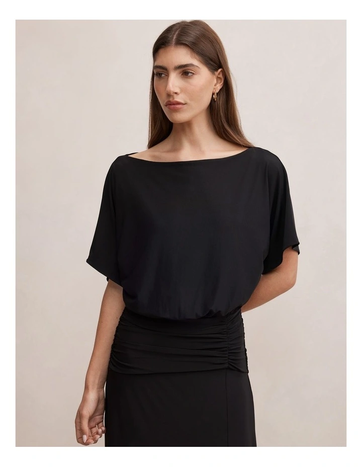 Parker Draped Jersey Midi Dress in Black image 4