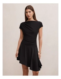 Bea Asymmetric Hem Mini Dress in Black