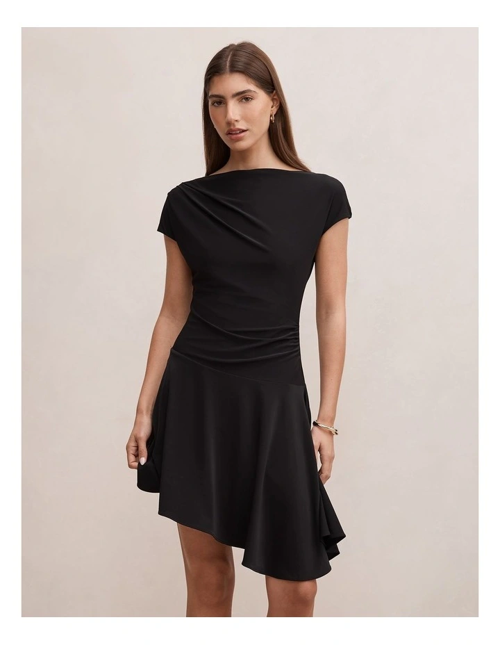 Bea Asymmetric Hem Mini Dress in Black image 1