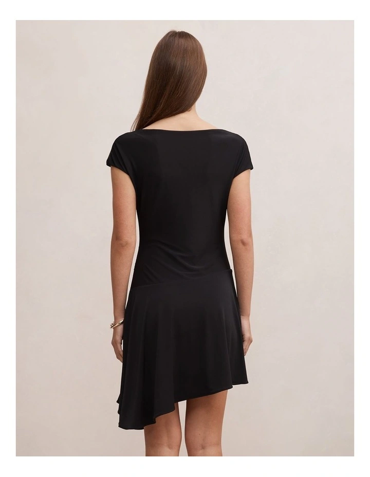 Bea Asymmetric Hem Mini Dress in Black image 2