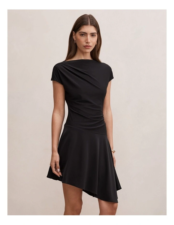 Bea Asymmetric Hem Mini Dress in Black image 3