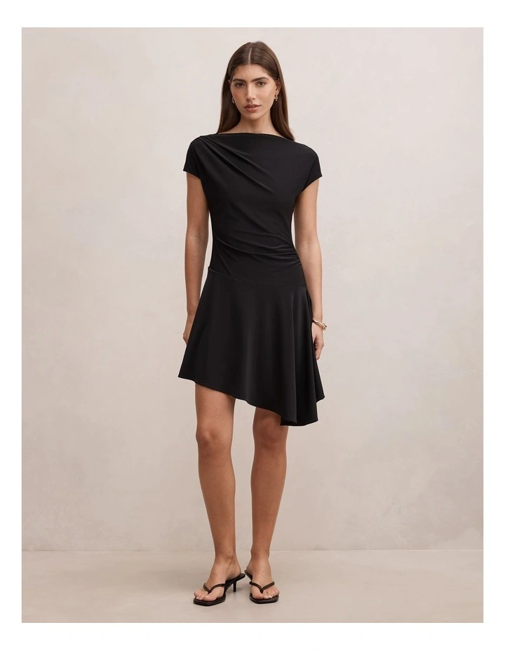 Bea Asymmetric Hem Mini Dress in Black image 5