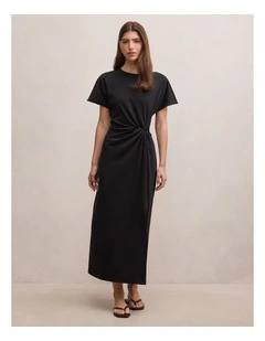 Rose T-shirt Twist Midi Dress in Black