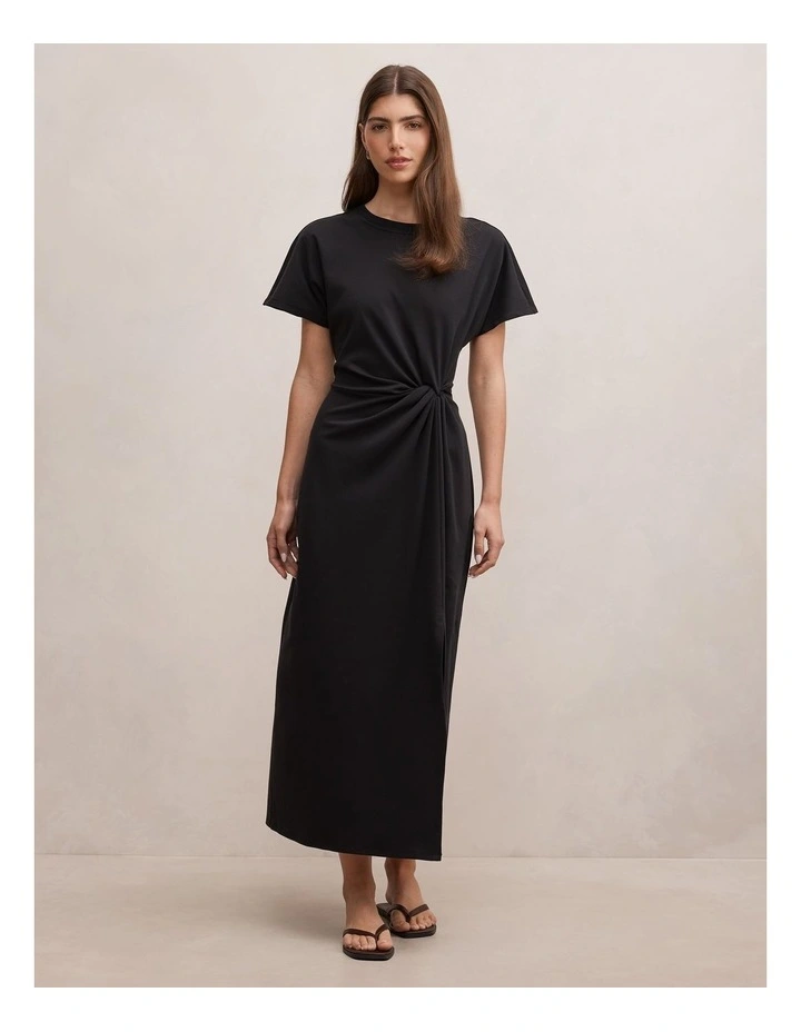 Rose T-shirt Twist Midi Dress in Black image 1