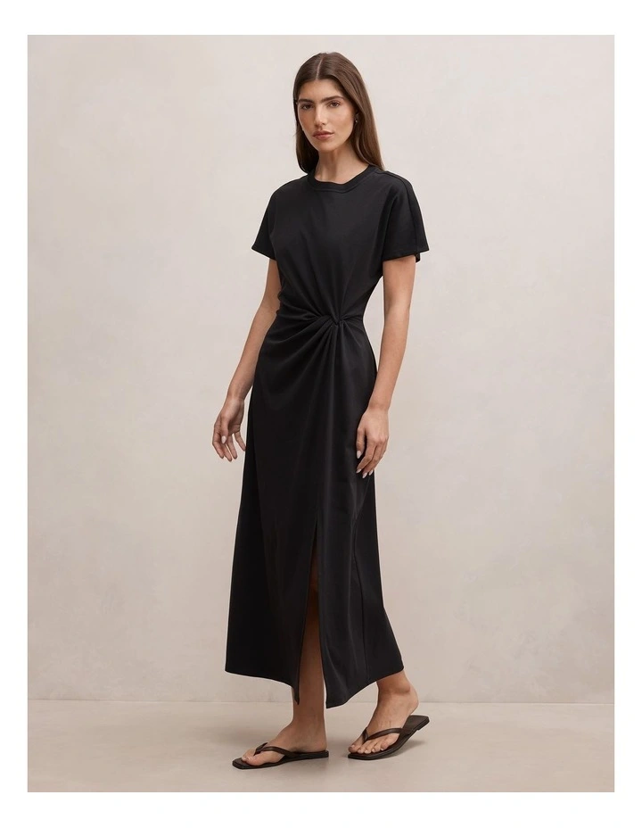 Rose T-shirt Twist Midi Dress in Black image 3
