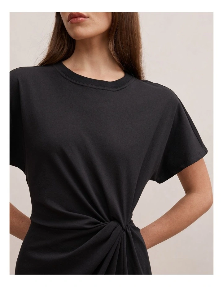 Rose T-shirt Twist Midi Dress in Black image 4