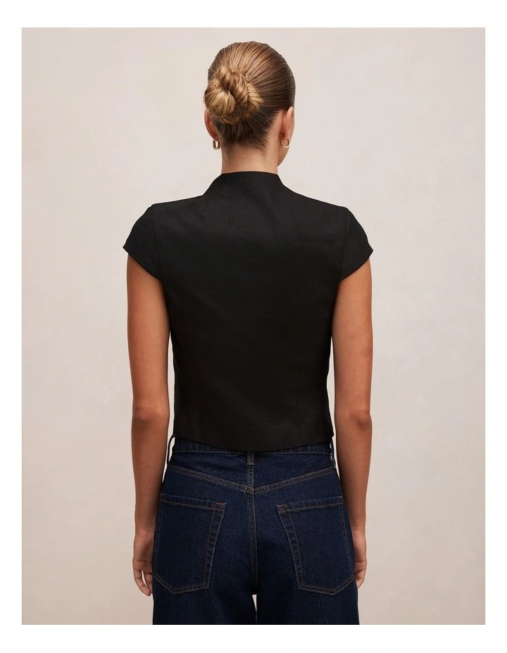 Ayla Keyhole Linen Top in Black image 2