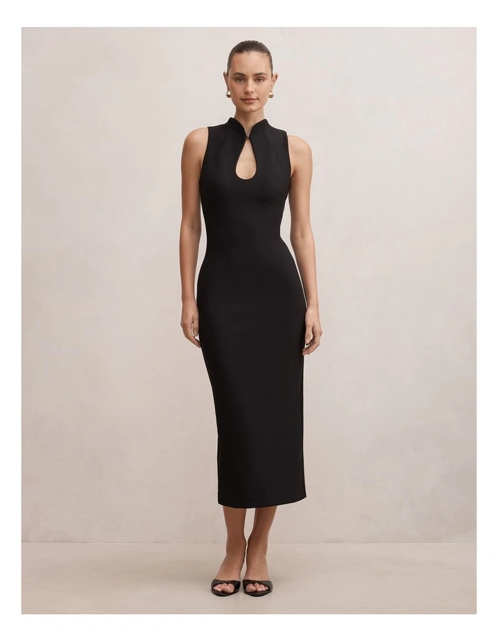 Frankie High Neck Keyhole Bodycon Dress in Black image 1