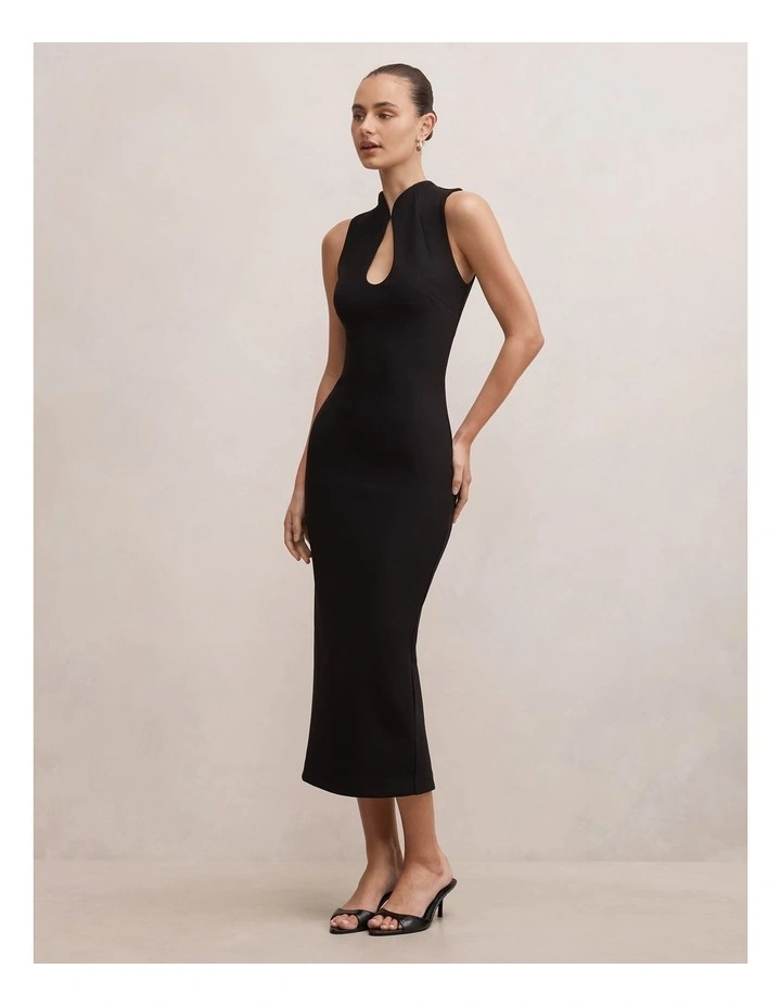 Frankie High Neck Keyhole Bodycon Dress in Black image 3
