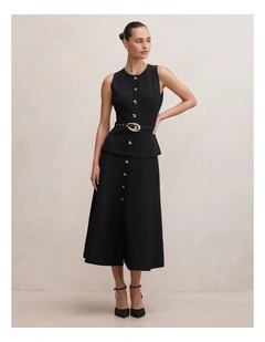 Amelia Layered A-Line Midi Dress in Black