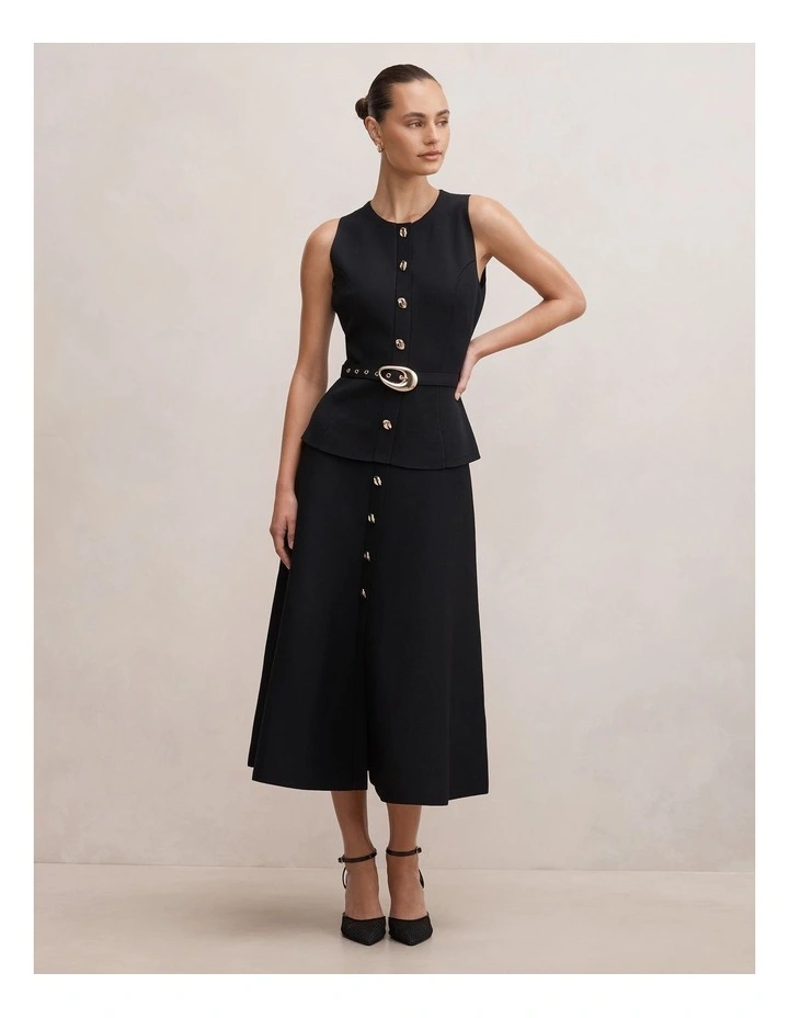 Amelia Layered A-Line Midi Dress in Black image 1