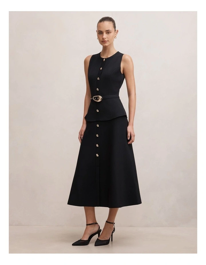 Amelia Layered A-Line Midi Dress in Black image 3