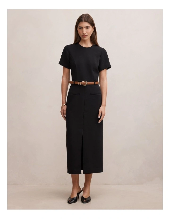 Bailee Belted Tailored Midi Dress in Black image 1