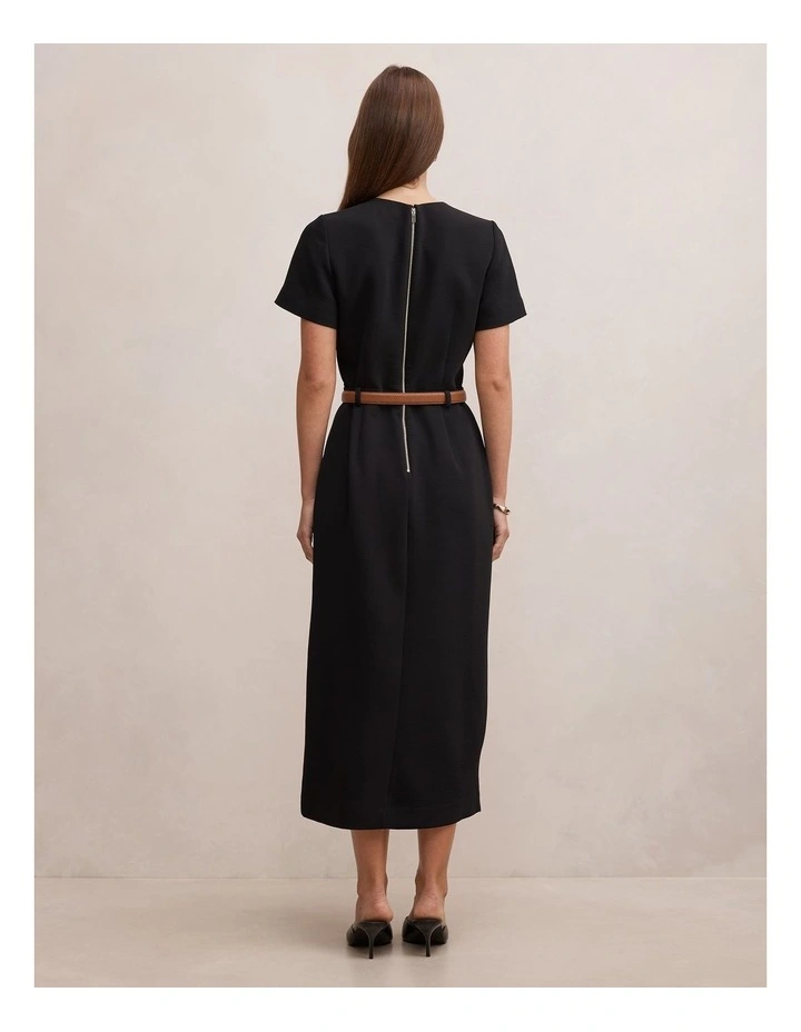 Bailee Belted Tailored Midi Dress in Black image 2