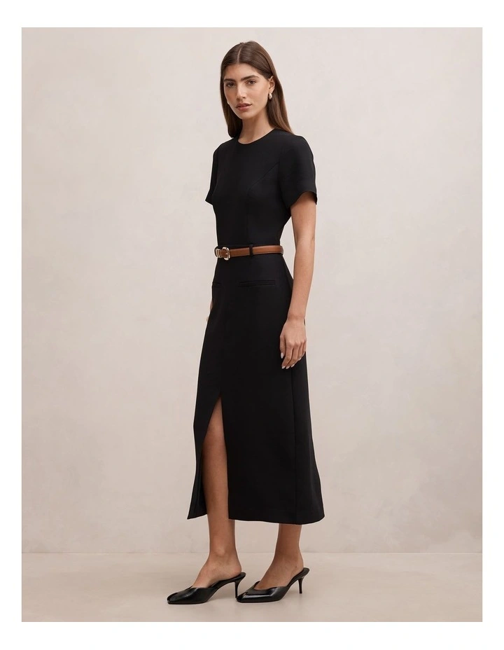 Bailee Belted Tailored Midi Dress in Black image 3