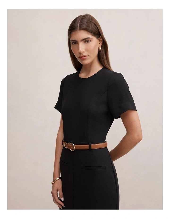 Bailee Belted Tailored Midi Dress in Black image 4