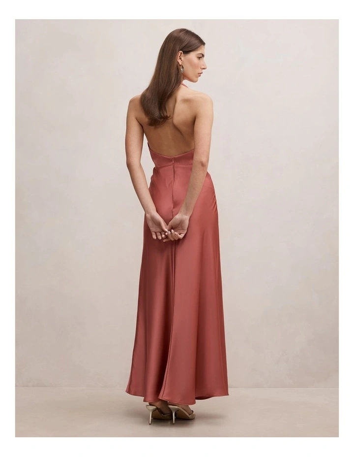 Becca Cowl Halter Neck Satin Gown in Pink image 2